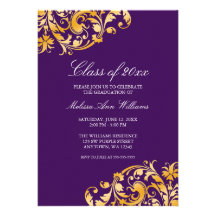 Purple Gold Swirl Graduation Party Announcement