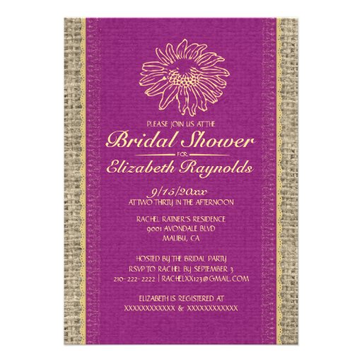 Purple Gold Vintage Lace Bridal Shower Invitations