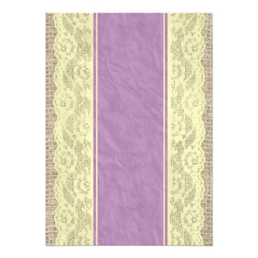 Purple Gold Vintage Linen Lace Wedding Invitations