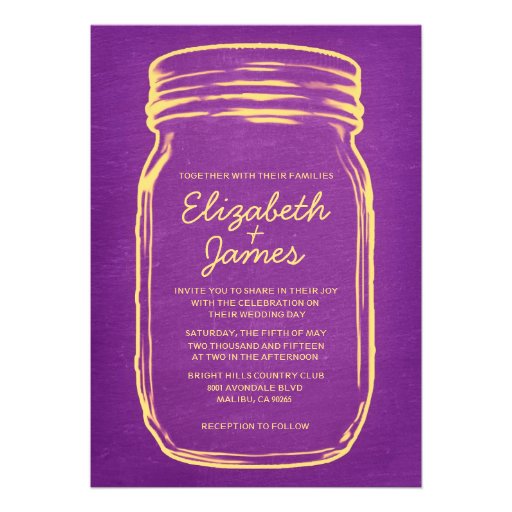 Purple Gold Vintage Mason Jar Wedding Invitations