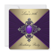 Purple Gold Womans 50th Birthday Party invitation