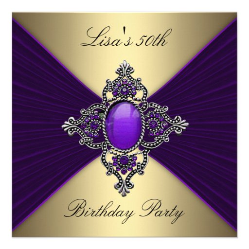 Purple Gold Womans 50th Birthday Party Custom Invite