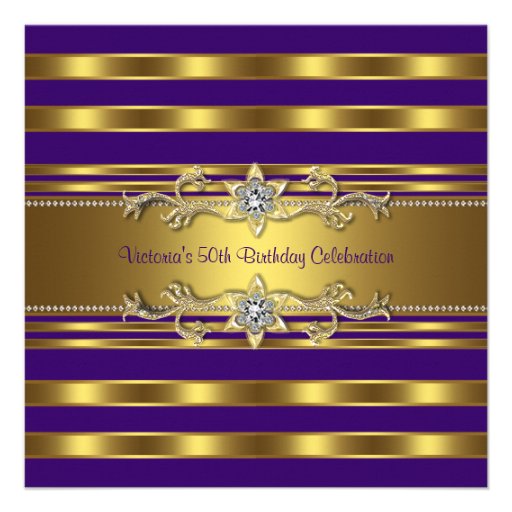 Purple Gold Womans 50th Birthday Party Custom Invitation
