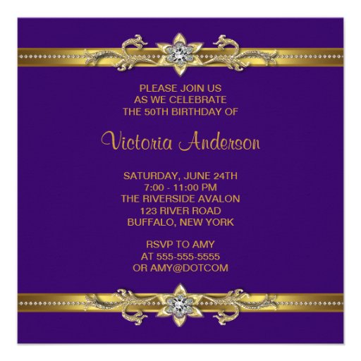 Purple Gold Womans 50th Birthday Party Custom Invitation