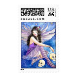 Purple goth skull fairy with striped stockings art postage