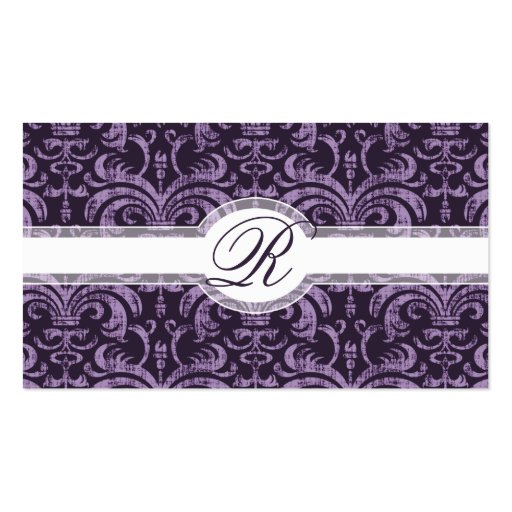 Purple Gothic Grunge Rich Elegant Damask Business Card (back side)