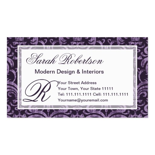 Purple Gothic Grunge Rich Elegant Damask Business Card