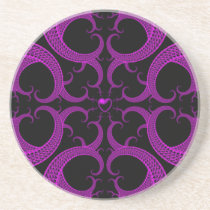 Purple Gothic Heart Fractal Beverage Coasters