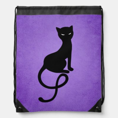 Purple Gracious Evil Black Cat Drawstring Backpacks