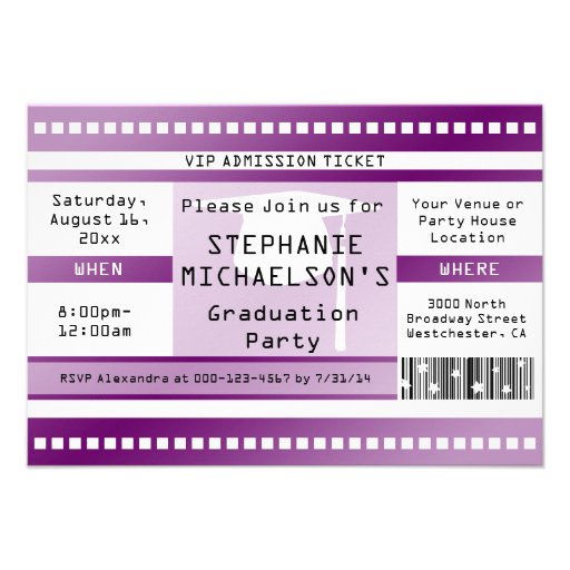 Purple Graduation or Party Admission Ticket Invite (front side)