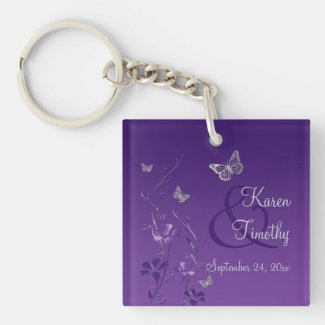 Purple Gray Butterfly Floral Acrylic Keychain