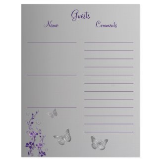 Purple Gray Butterfly Floral Guest Book Paper