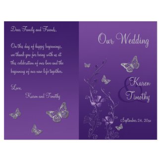 Purple Gray Butterfly Floral Wedding Program