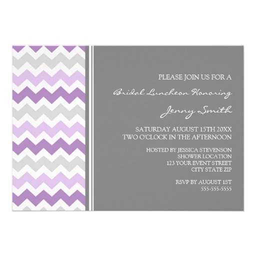 Purple Gray Chevron Bridal Lunch Invitation