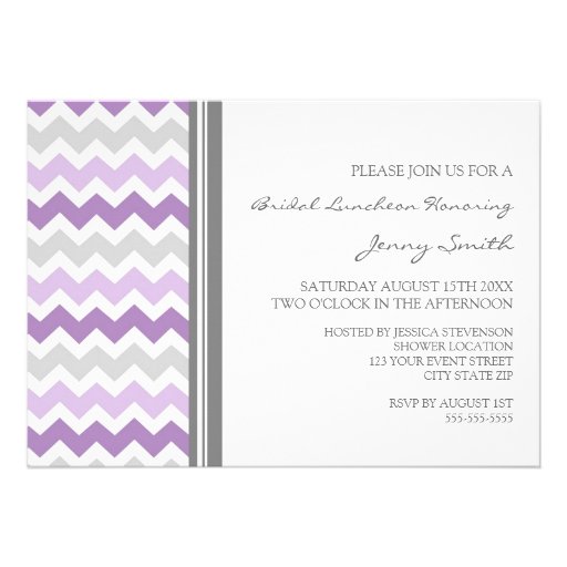 Purple Gray Chevron Bridal Lunch Invitation