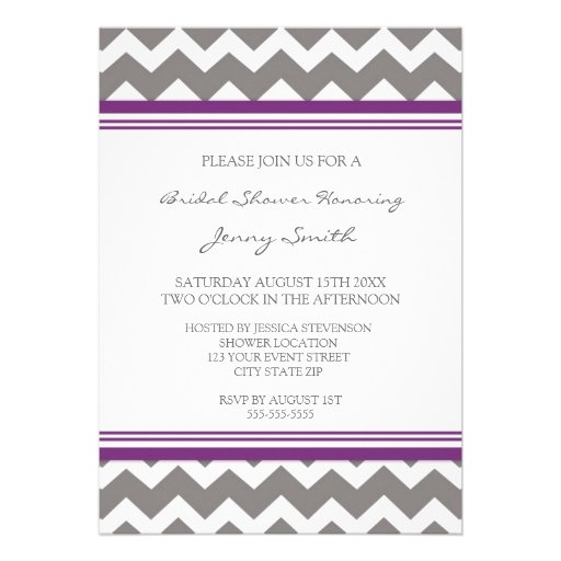 Purple Gray Chevron Bridal Shower Invitation Cards