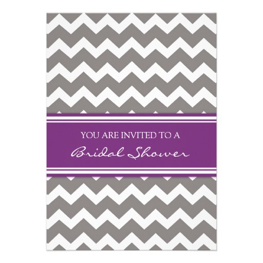 Purple Gray Chevron Bridal Shower Invitation Cards