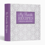 Purple & Gray Damask 1" Recipe Binder
