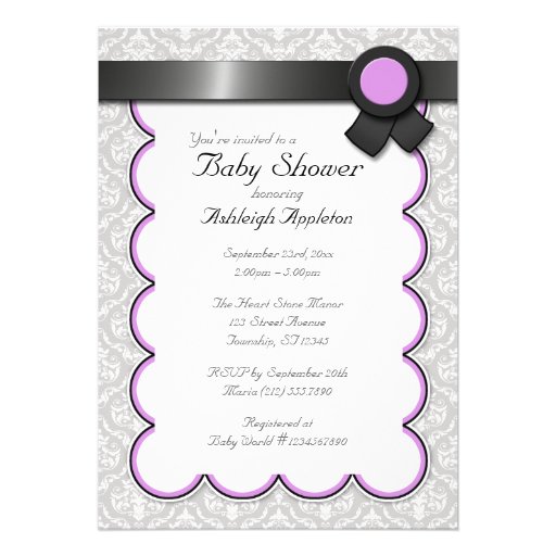 Purple & Gray Damask Baby Shower Invitations