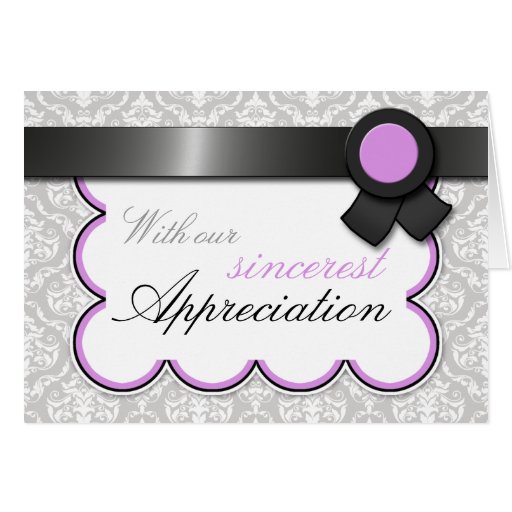 Purple & Gray Damask Elegant Thank You Cards