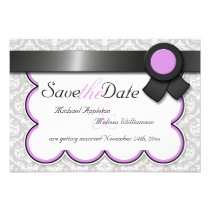 Purple & Gray Damask Save the Date Announcements invitations