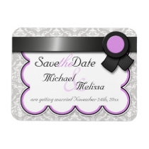 Purple & Gray Damask Save the Date flat Magnet magnets
