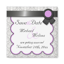 Purple & Gray Damask Save the Date Magnet magnets