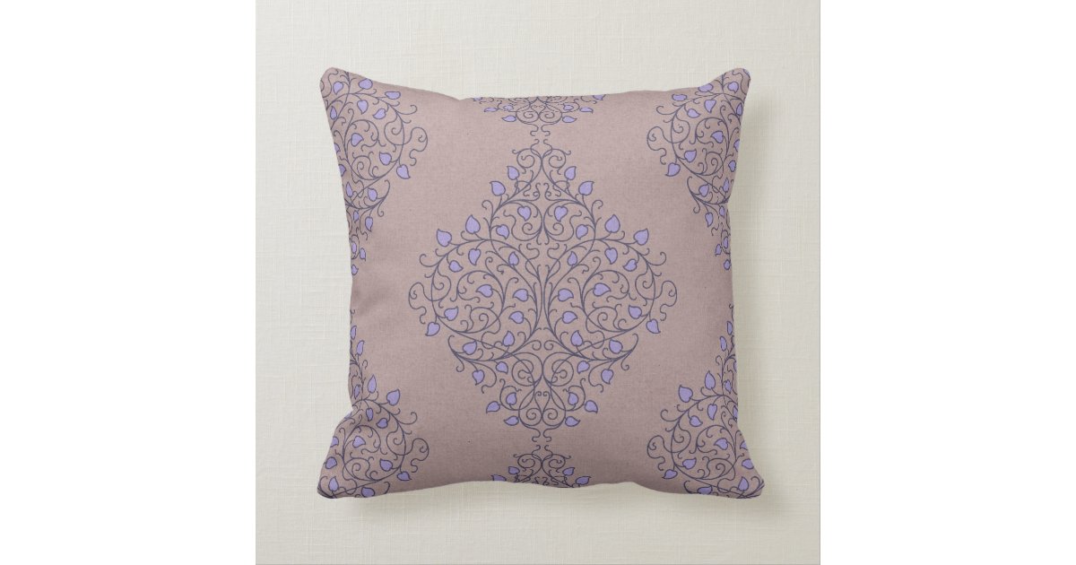 Purple & Gray Damask Throw Pillow Zazzle