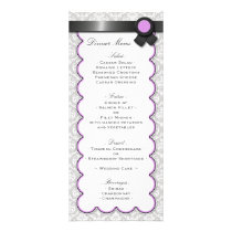 Purple & Gray Damask Wedding Reception Menu Custom Rack Cards