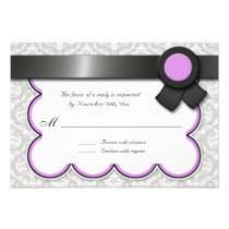 Purple & Gray Damask Wedding Reply / RSVP Cards invitations