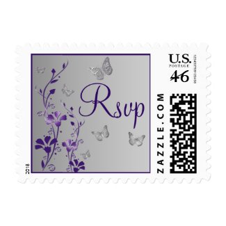 Purple, Gray Floral, Butterflies RSVP Postage