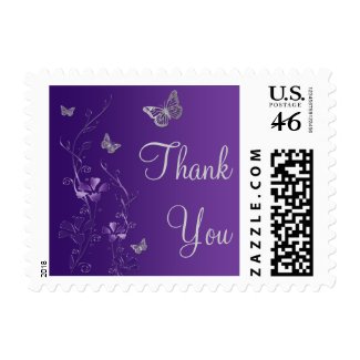 Purple, Gray Floral, Butterflies Thank You Postage