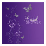 Purple Gray Floral Butterfly Bridal Shower Invite