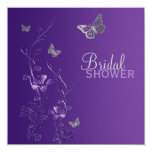 Purple Gray Floral Butterfly Bridal Shower Invite