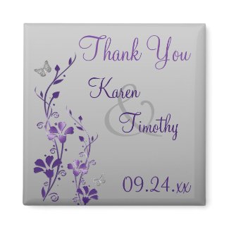 Purple Gray Floral Butterfly Wedding Favor Magnet