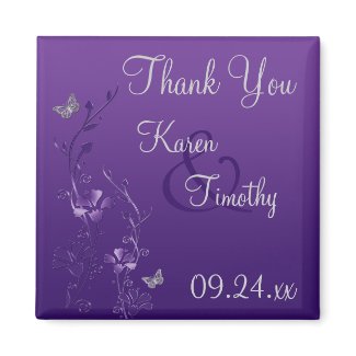 Purple Gray Floral Butterfly Wedding Favor Magnet