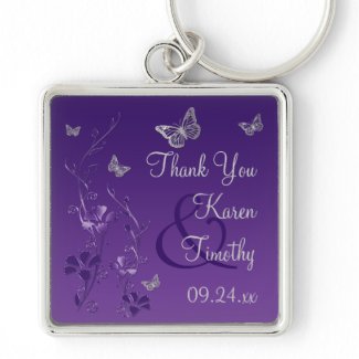Purple, Gray Floral with Butterflies Keychain