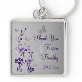 Purple, Gray Floral with Butterflies Keychain