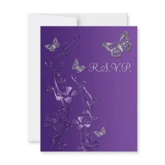 Purple, Gray Floral with Butterflies RSVP Card 2