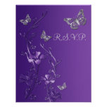 Purple, Gray Floral with Butterflies RSVP Card 2 Personalized Announcement