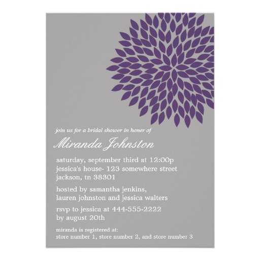 Purple & Gray Flower Bridal Shower Invitations