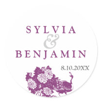 Purple gray peacock garden chic wedding favor seal stickers