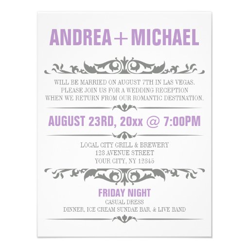 Purple & Gray Wedding Reception ONLY Invitations
