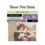 Purple Green and Black Save The Date Postcards