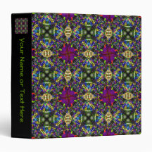 Purple Green and Blue Mandala Fractal Pattern 3 Ring Binders