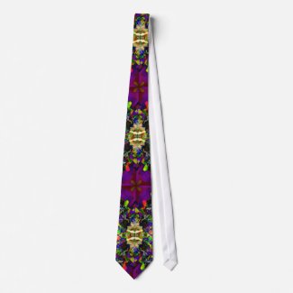Purple Green and Blue Mandala Fractal Pattern tie