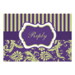 Purple, Green, and White Damask RSVP Card