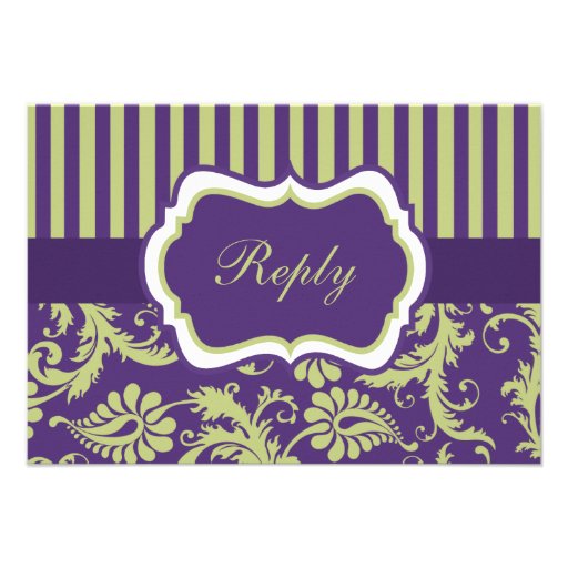 Purple, Green, and White Damask RSVP Card