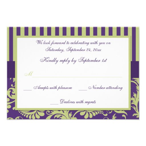 Purple, Green, and White Damask RSVP Card