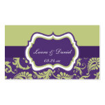 Purple, Green, and White Damask Wedding Favor Tag Business Cards